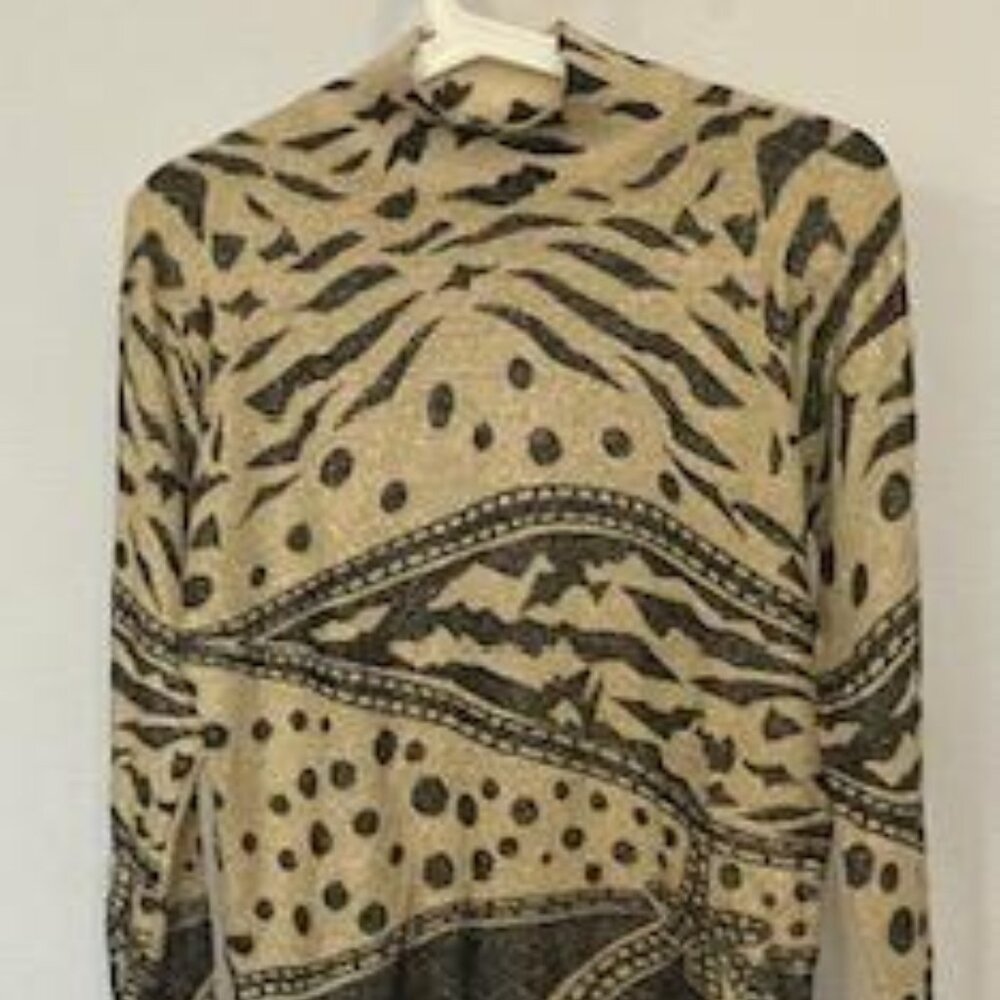 Pierri black and yellow cream mock neck sweater,medium